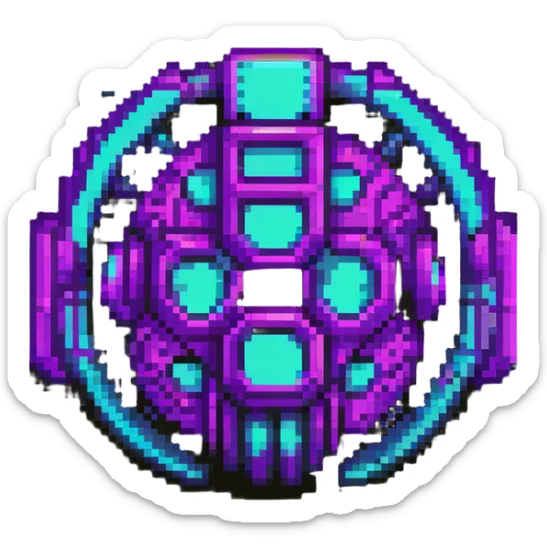 futuristic cyberpunk pixel art icon, vivid neon colors purple magenta cyan, minimal expressive design, 32x32, centered, high contrast, transparent background, no text, suitable for dark background, channel name symbol sticker