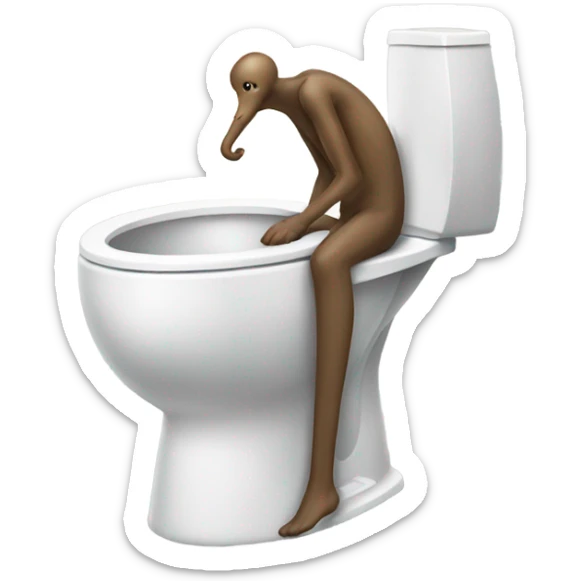 A man with a long neck and his head coming out of a toilet sticker