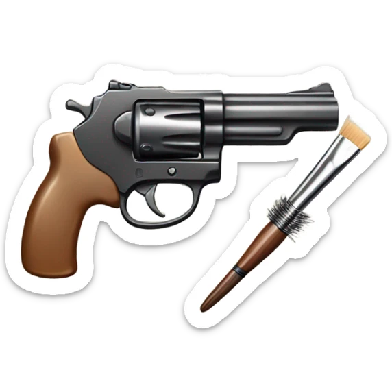 art brush with a gun leaning together sticker