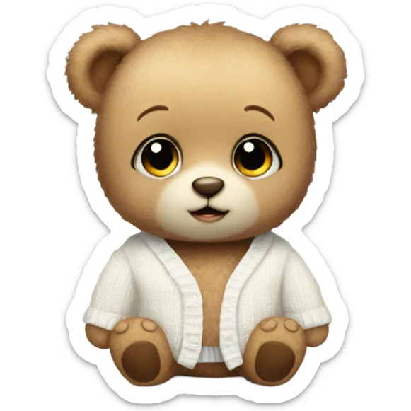 Cute baby teddy bear in a white cardigan sticker
