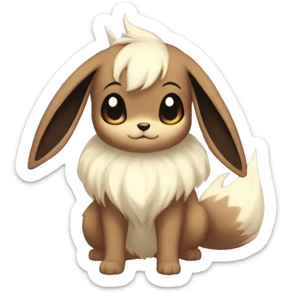 Kawaii Shiny Pastel Eevee with dark brown long emo hair covering her eyes Full Body sticker