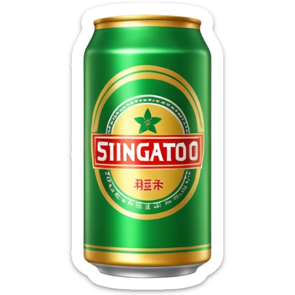 Tsingtao beer can, iconic green and gold design, famous Chinese beer, emoji style sticker