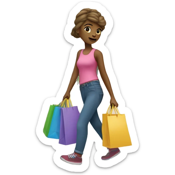 A girl walking with shopping bags coming out of the store ￼ sticker
