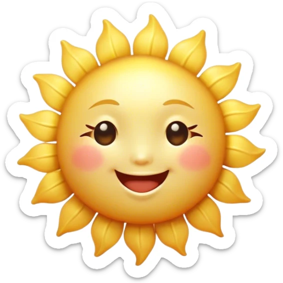 Cinematic tiny happy sun, golden and round, chubby with a warm smile, gentle rays beaming softly, radiating warmth and happiness, irresistibly cute. sticker