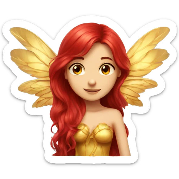 big wings, flower, Beautiful, fairy, red, gold,red, long hair sticker