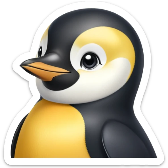 cinematic-emperor-penguin-portrait-emoji,-head-tilted-playfully-and-inquisitively,-with-glossy,-pristine-plumage,-sparkling-eyes-filled-with-curiosity,-simplified-yet-irresistibly-adorable-features, black, large black eyes face sticker
