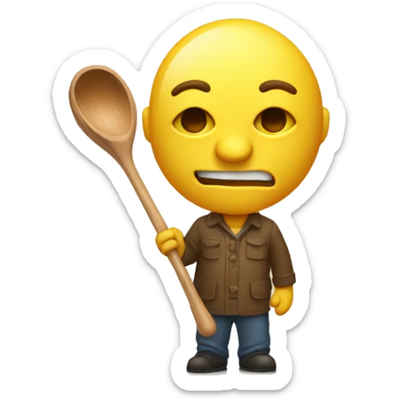 head, yellow skin. with a wooden ladle in one hand, a camera in the other hand. sticker