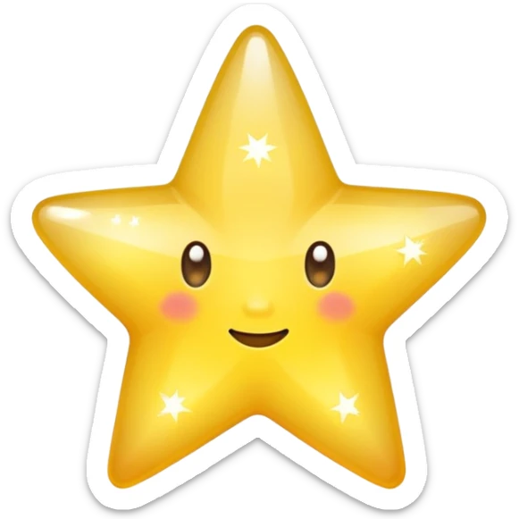 Generate a high-quality 3D cartoon-style emoji of a yellow sparkling star, glittering and shining effect, smooth gradient colors, rounded and cute appearance, no human faces, simple white background, high-resolution.

 sticker