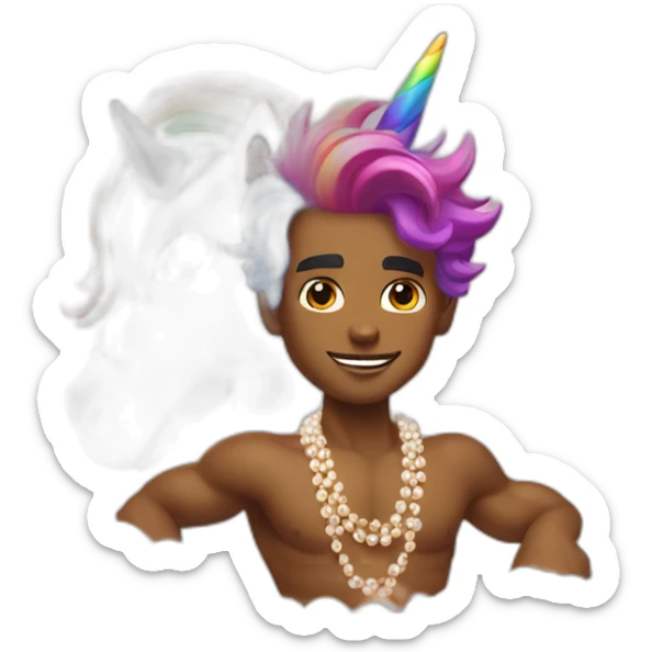 posh-muscle-boy-with-pearl-necklace-and-rainbow-unicorn-hair-in-golden-bathtub sticker