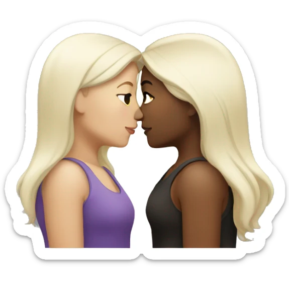Lesbians kissing. Both have long dark hair and whit skin color. sticker
