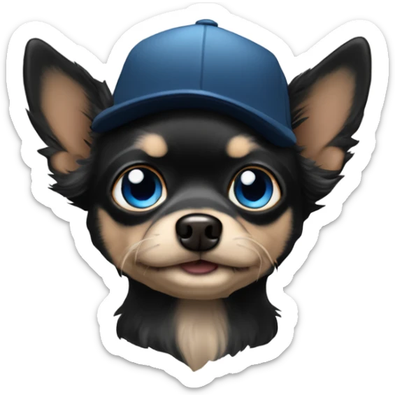 Old man with blue eyes goatee beard ball cap and cute black long fur Chihuahua sticker