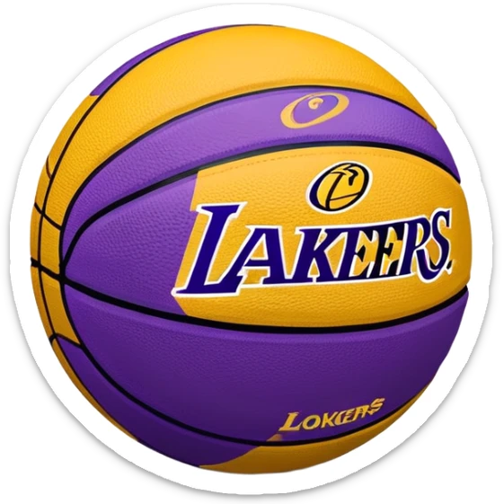 Minimalist purple and gold Spalding basketball with NBA logo, Lakers colors, iOS emoji style sticker