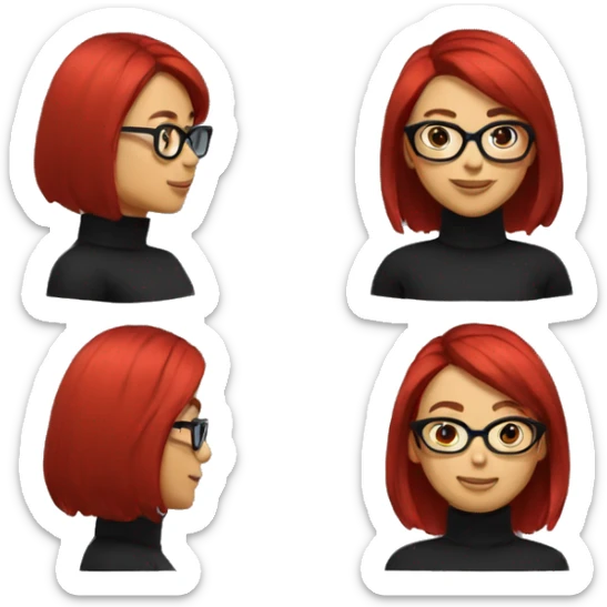 A woman mid long ondulated hair, red balagaye, big red glasses, for clothes Black turtle neck  sticker