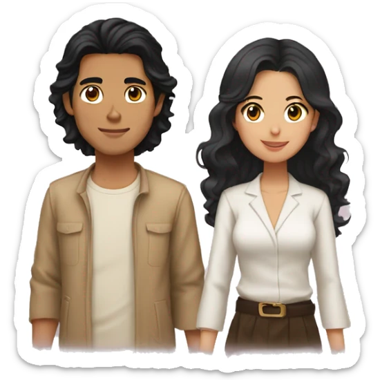 Japanese guy black hair and middle eastern girl tan skin and wavy hair couple  sticker