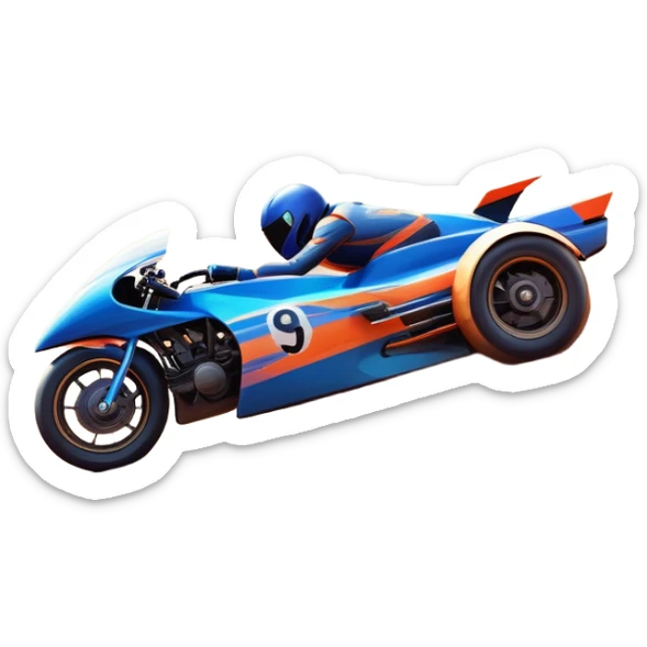 A sleek racing car and motorcycle speeding on a track, leaving a trail of dust behind. The scene captures the thrill of high-speed competition, with blurred motion and vibrant colors, highlighting the dynamic energy of motorsport. sticker