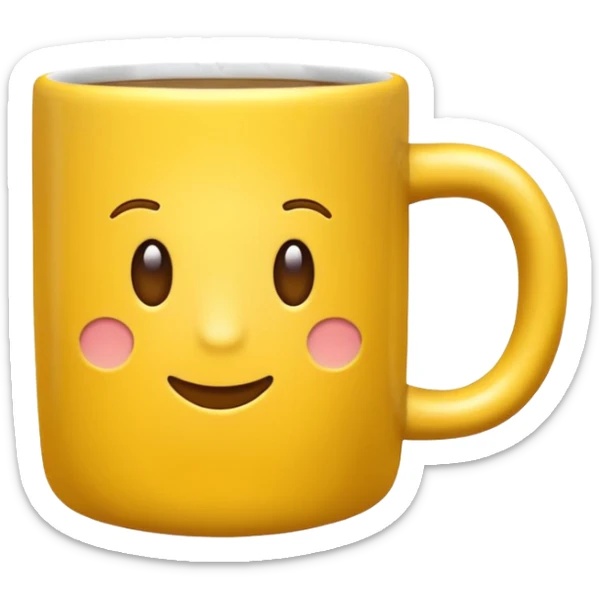 emoji of a yellow coffee mug with “Luke’s” written on it, steam coming out, cozy cartoon style sticker