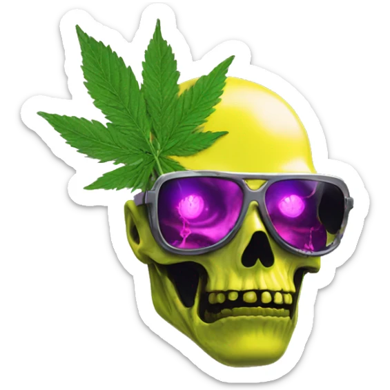 420 .Zombie_ Vaporwave black holographic oilslick zombie unicorn smoking yellow caution tape hemp leaves sticker