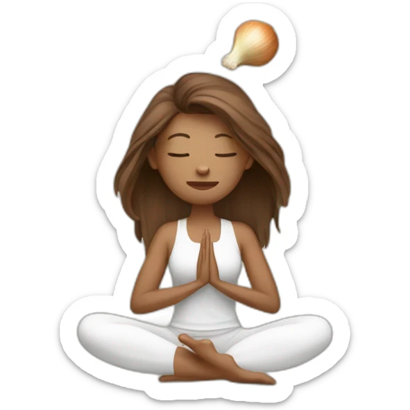 brown long hair yoga teacher feminine with an stinking onion in her hands sticker
