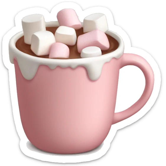 Light Pink mug of hot chocolate with marshmallows  sticker