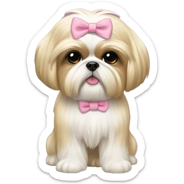 golden cream shih tzu white girl cute medium hair pink bow sticker