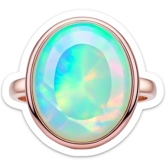 Cinematic Realistic Opal Emoji, Mystical and iridescent, with shifting colors of blue, green, and pink that dance across the smooth, milky surface. The gem’s unique play of light creates a mesmerizing, fluid effect, while a soft, glowing halo surrounds the stone. Soft glowing outline, capturing the essence of magic and mystery in a radiant opal. sticker