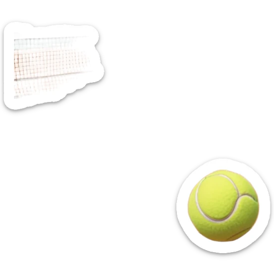 A tennis court at the Roland Garros tournament, with the iconic clay surface and a tennis ball bouncing near the net. The scene evokes the energy and excitement of the grand event, with vibrant crowds in the stands and a competitive atmosphere. sticker