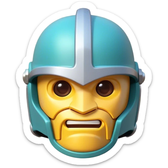 Clash of Clans aesthetic: Cinematic Playful 3D Isometric Helmet Emoji, rendered in a 3D vector-style similar to standard emojis with minimal shading and bold, simplified shapes. A compact, distinct form with signature details, softly glowing with a fantasy RPG magic charm. Simplified yet unmistakably iconic, highly detailed and consistent, glowing with a soft radiance and high shine. Stylized with a touch of heroic grandeur and a soft glowing outline, capturing the essence of a beloved gaming relic with a friendly, playful manner! sticker