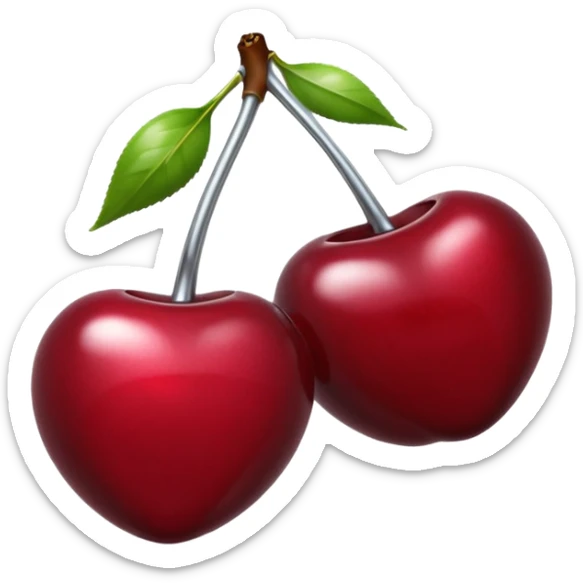A pair of cherries emoji made of liquid silver chrome, smooth rounded shapes, glossy metallic surface, subtle sensual vibe, luxury sexy aesthetic, iOS emoji style, centered, clean white background sticker