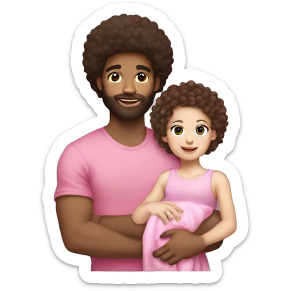 Lightskin guy with afro hair and a Brown haired white girl Holding a baby with dark short hair and pink clothes sticker
