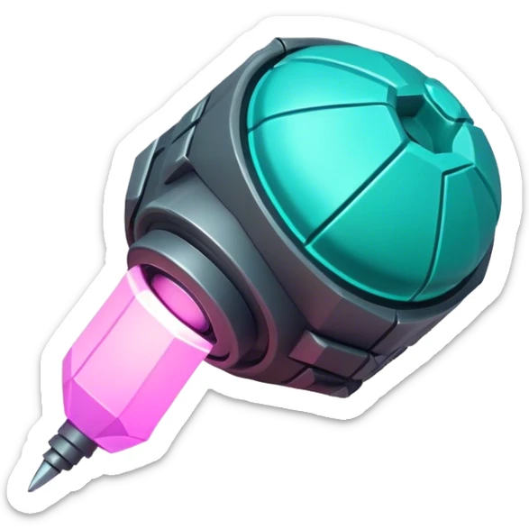 Clash of Clans aesthetic: Cinematic Playful 3D Isometric Plasma Grenade Emoji, rendered in a 3D vector-style similar to standard emojis with minimal shading and bold, simplified shapes. A compact, distinct form with signature details, softly glowing with a futuristic sci-fi warfare charm. Simplified yet unmistakably iconic, highly detailed and consistent, glowing with a soft radiance and high shine. Stylized with a touch of high-tech brilliance and a soft glowing outline, capturing the essence of a beloved gaming relic with a friendly, playful manner! sticker