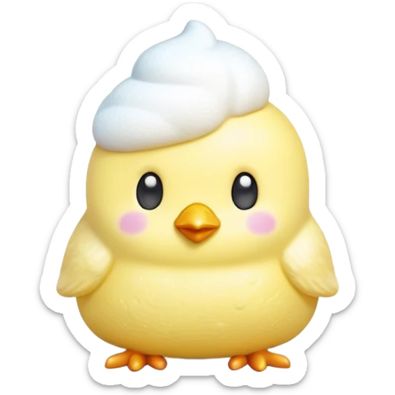 3D emoji of a cute marshmallow Peep chick, pastel yellow, soft and fluffy texture with a sugary sparkle. High-res, glossy emoji style on a white background. sticker