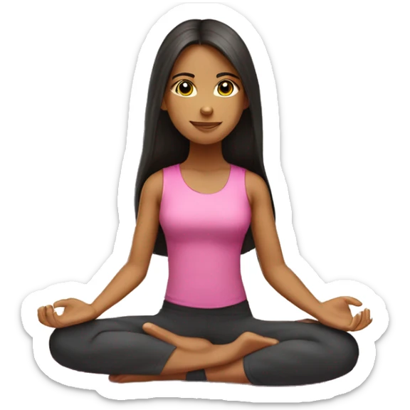 Realistic Hispanic girl with long straight hair wearing pink doing yoga sitting on yoga mat  sticker