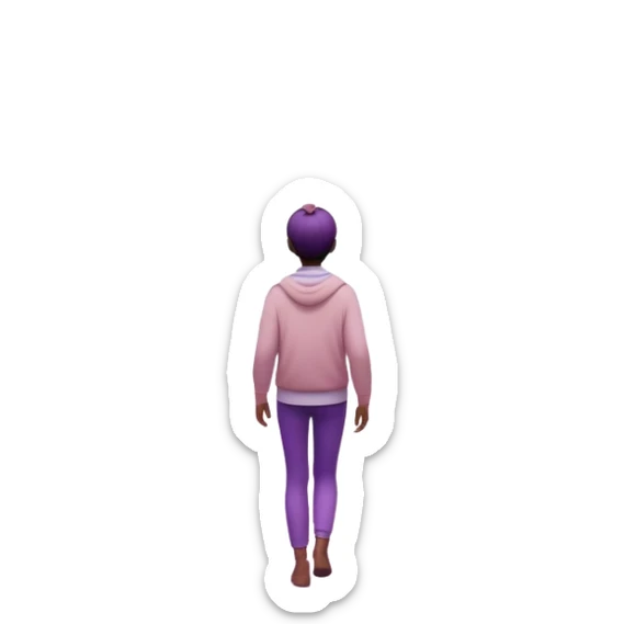 A small figure walks back across a foggy bridge, holding soft pink and purple orbs in each hand—symbolizing compassion and forgiveness. A gentle heart aura trails behind them, showing healing in motion. sticker