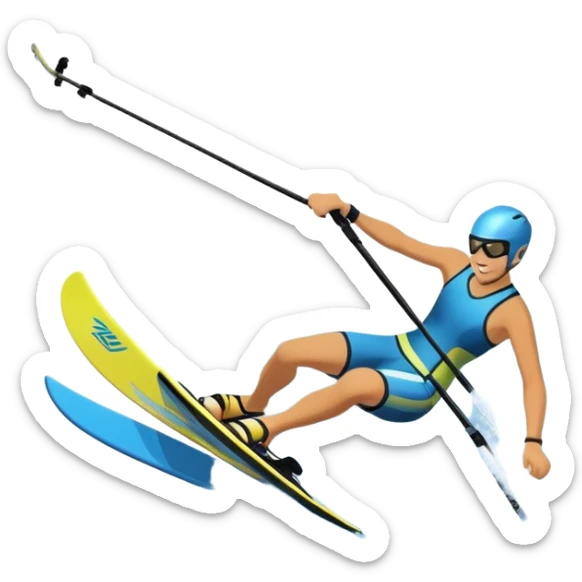 An icon featuring a close-up collage of water skis, splashing water across the surface. The design highlights the motion of the skis cutting through the water. Transparent background emphasizes the thrill of water skiing. sticker