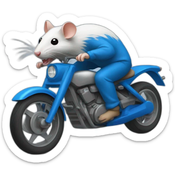 Rat qui fait une roue arrière en moto bleu sticker