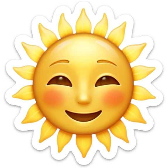 Cinematic Realistic Sunshine Emoji, Warm and golden, with soft rays of light streaming down from a bright, glowing sun. The golden hue bathes the world in warmth, uplifting the spirit and bringing a sense of joy and radiance. Soft glowing outline, capturing the essence of happiness, warmth, and light in a beautiful sunny day! sticker