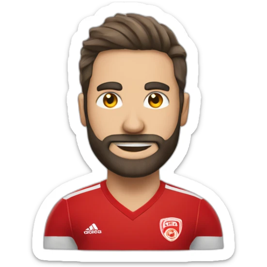 jugador blanco de futbol con barba y camiseta roja chutando a gol sticker