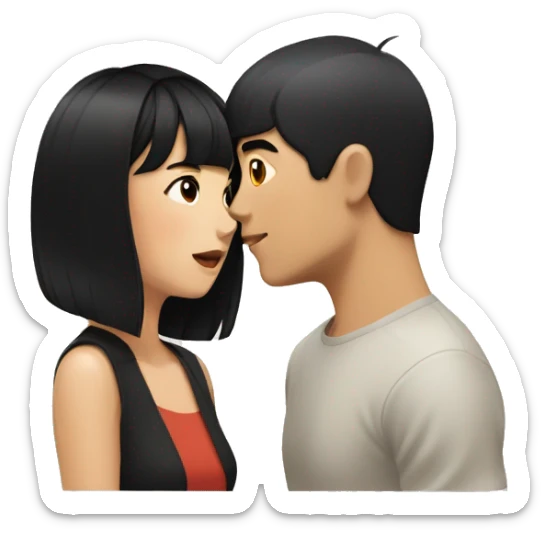 asian woman with black shoulder length hair and bangs and asian man with short black hair kissing each other sticker