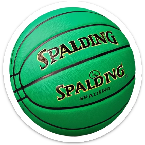 minimalist green Spalding basketball with simple NBA logo, few colorful accent lines, clean design sticker