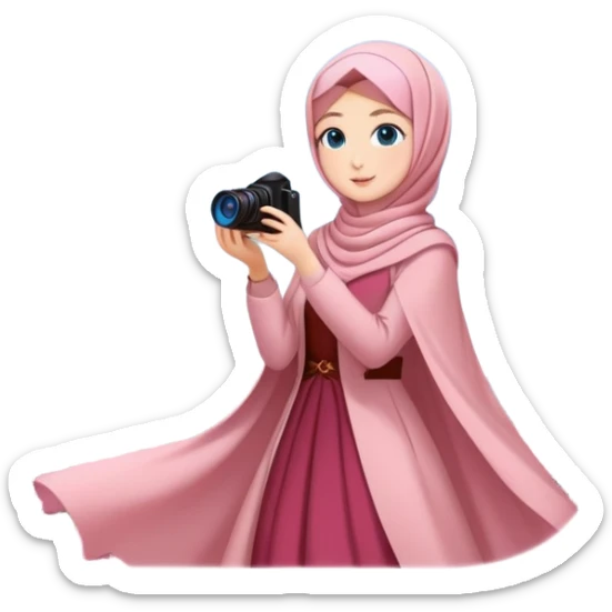 Turkish beautiful finish Konya girls blue eyes with lovely cherry blossom hijab long tail dress and she takes photo from sky sticker