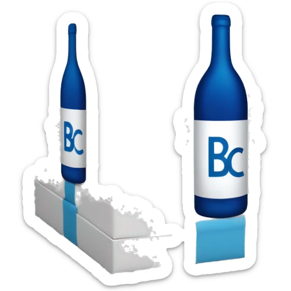 A white box with blue pictures of wine on the side and bold 'BC' logo in the middle of one side of the box sticker