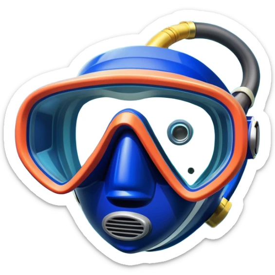 An icon featuring a close-up of a diving mask, snorkel, and fins floating on the surface of vibrant blue water. In the background, coral reefs and tropical fish create a lively underwater scene. Transparent background highlights the beauty and adventure of the diving experience. sticker