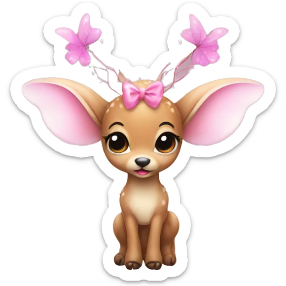 baby deer with fairy wings and a pink bow around its neck  sticker