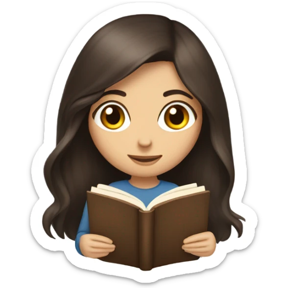 Dark brown hair brown eyes long hair white woman reading a book sticker