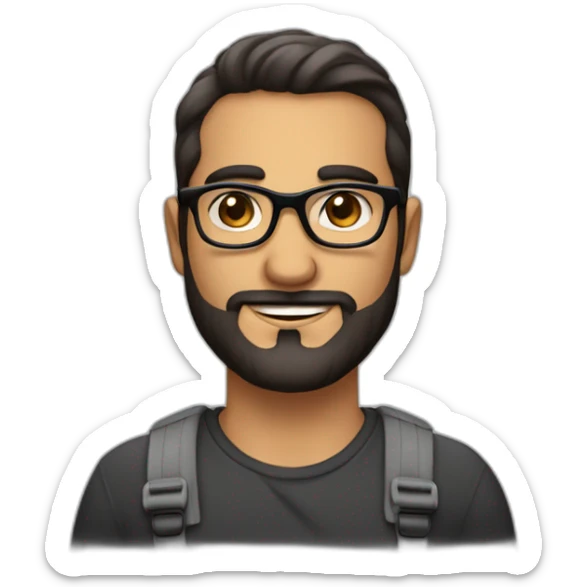 Hombre de 30 años con gafas y barba abierta con cabello negro y ojos color cafe con un gesto de asombro sticker