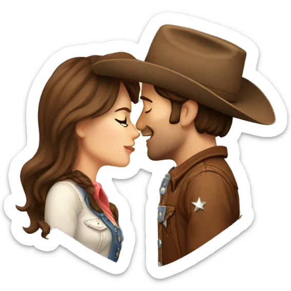 Cowboy with brown hair kissing cowgirl with brown hair sticker