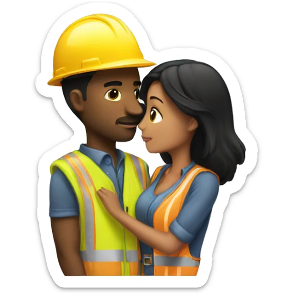 construction worker male kissing his girlfriend who is a short black haired girl sticker