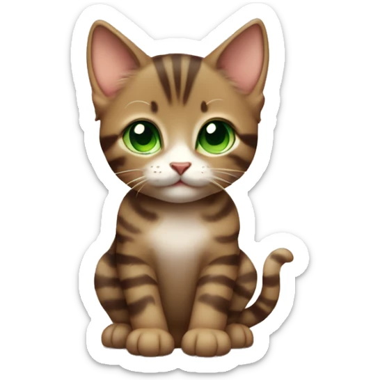 full body extremely cute kawaii brown tabby girl kitten with green eyes sticker