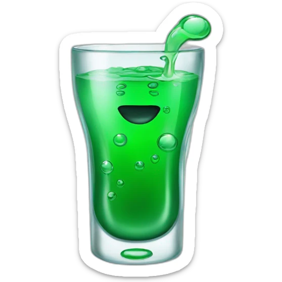 emoji of a shot glass filled with green liquid that has bubbles that as eyes and a mouth and hands and foot sticker
