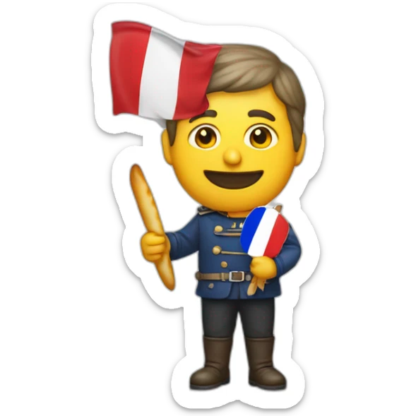 Theodore Peterson holding a baguette with a french flag behind him sticker